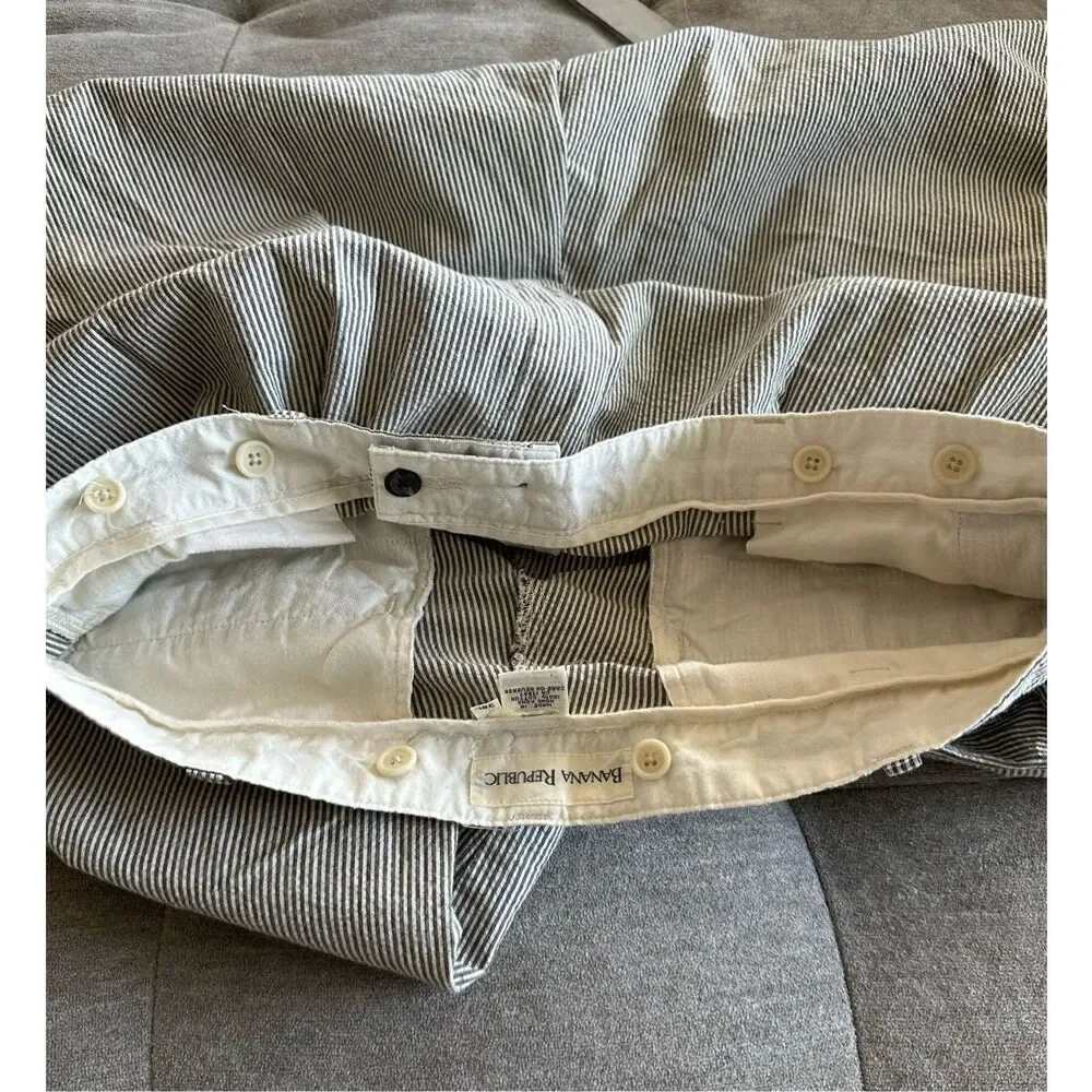 Banana Republic Dress Pants Mens 38 Long Grey Striped Pleated Cuffed Vintage Sus